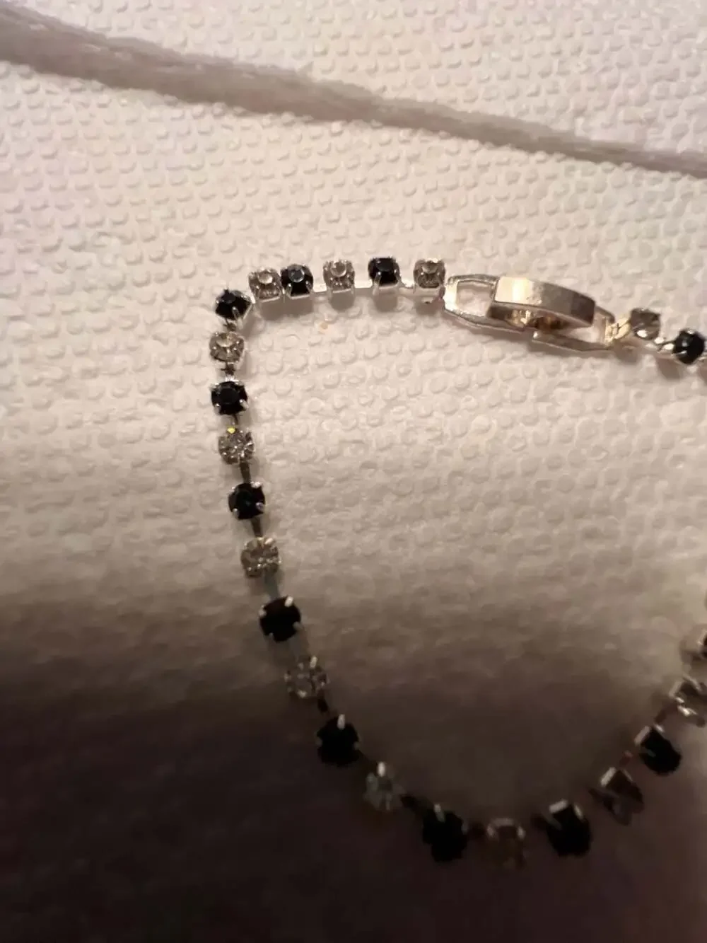Silver-Tone Alternating Black and Clear Rhinestone Tennis Bracelet with Box Clas